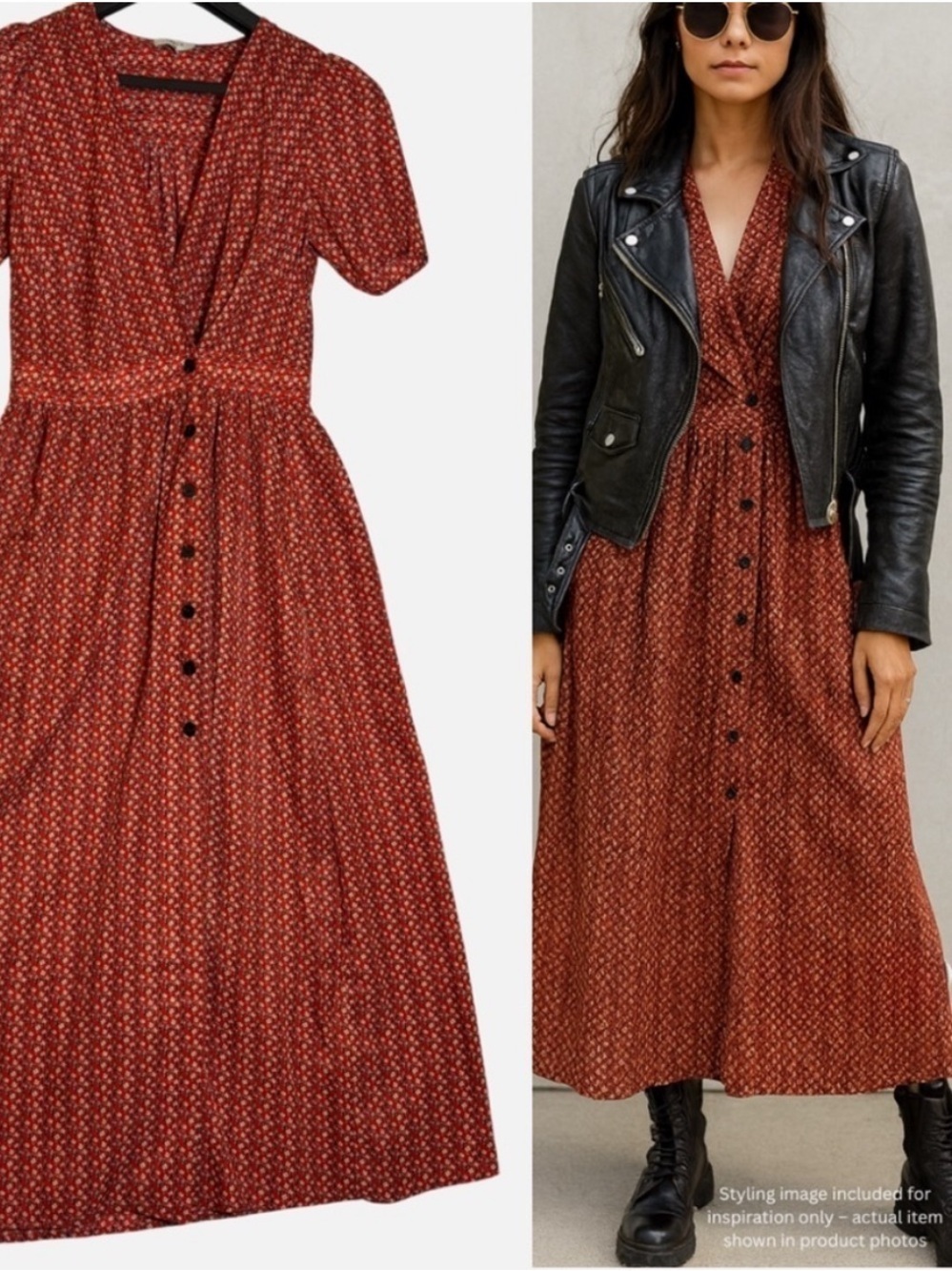 FRNCH Paris Ditsy Floral Wrap Maxi Dress Button Front French Girl Boho M
